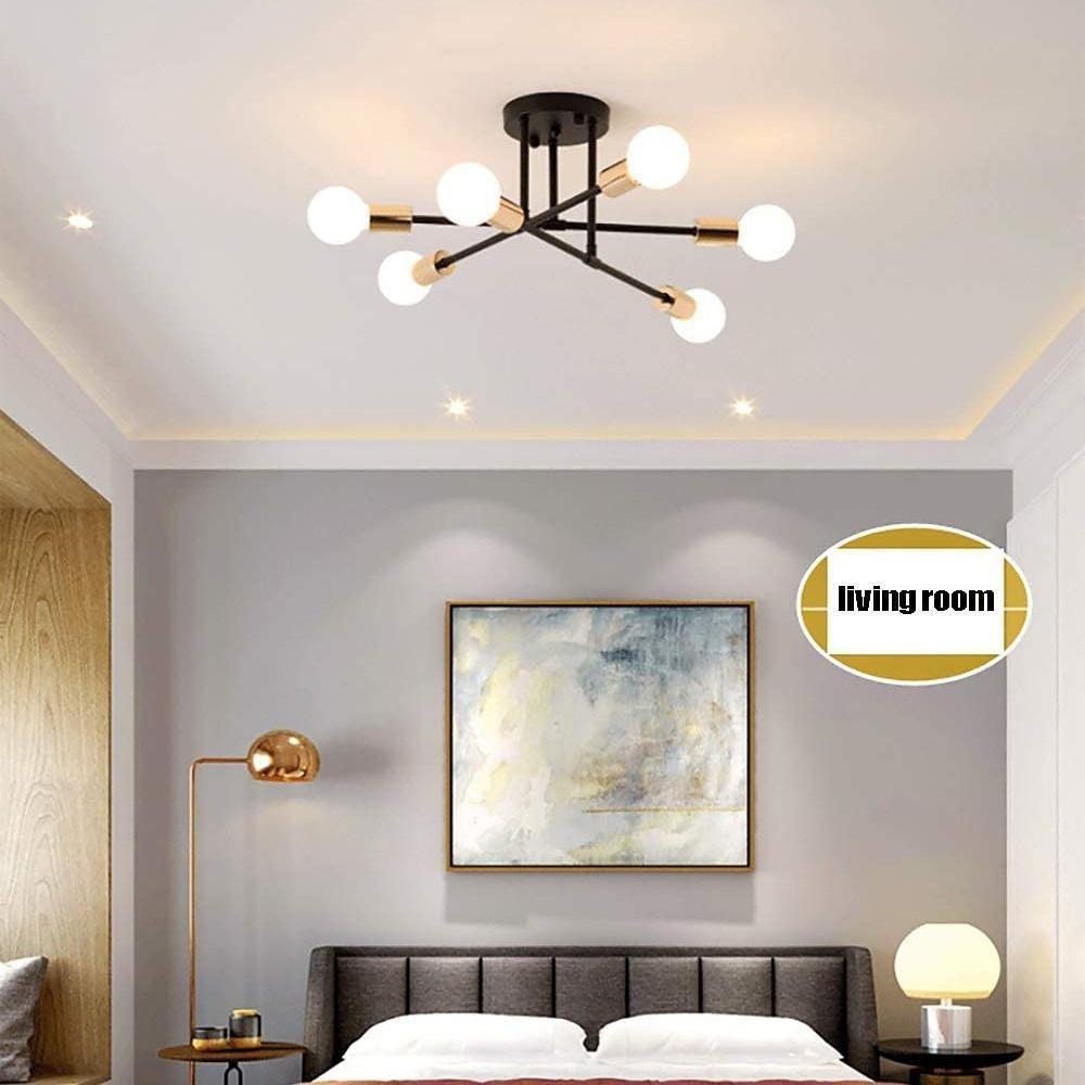 Modern Geometric Industrial Sputnik Chandelier with 6 Glass Bulbs for Home Office and Bedroom