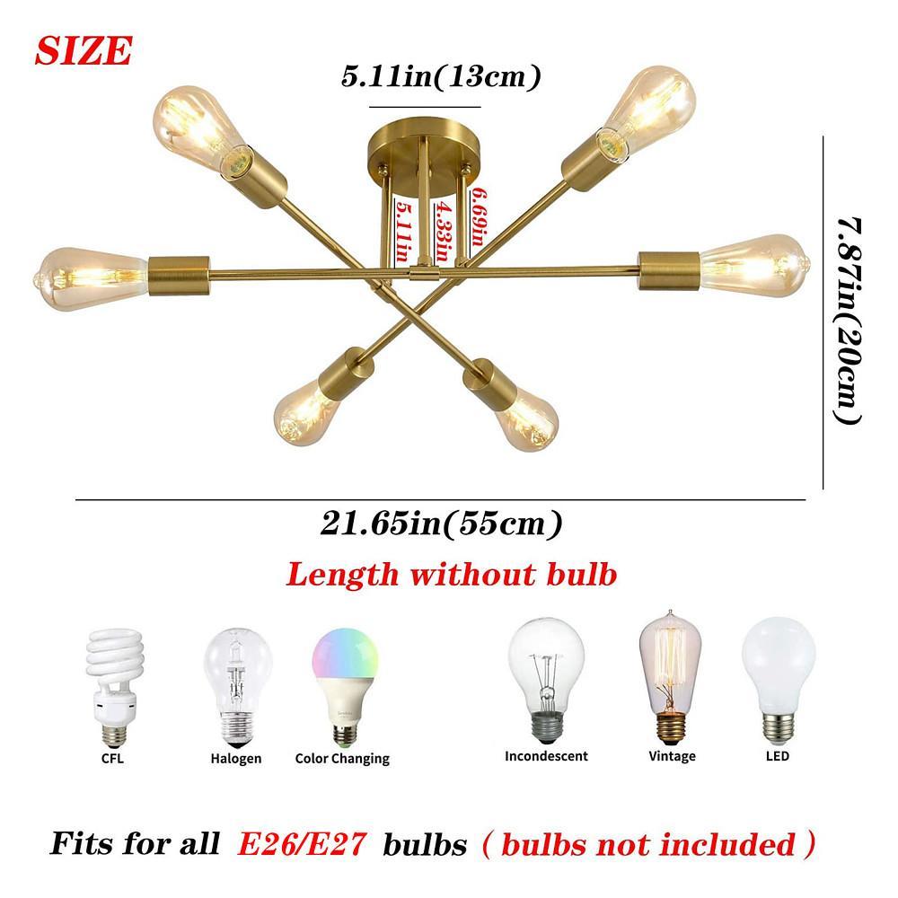Modern Geometric Industrial Sputnik Chandelier with 6 Glass Bulbs for Home Office and Bedroom