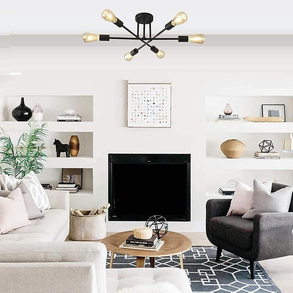 Modern Geometric Industrial Sputnik Chandelier with 6 Glass Bulbs for Home Office and Bedroom