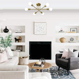 Modern Geometric Industrial Sputnik Chandelier with 6 Glass Bulbs for Home Office and Bedroom