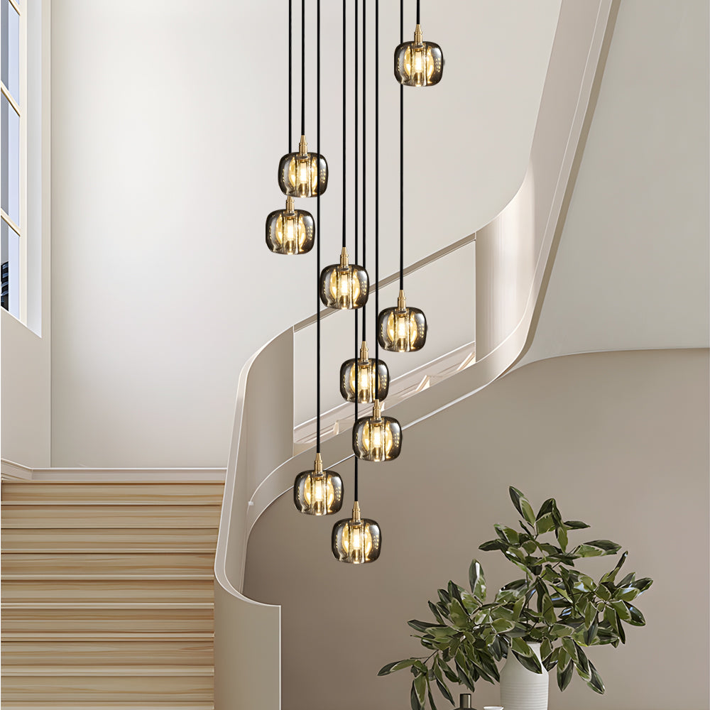 Modern Geometric K9 Crystal Cube Spiral Chandelier with Adjustable Copper Suspension