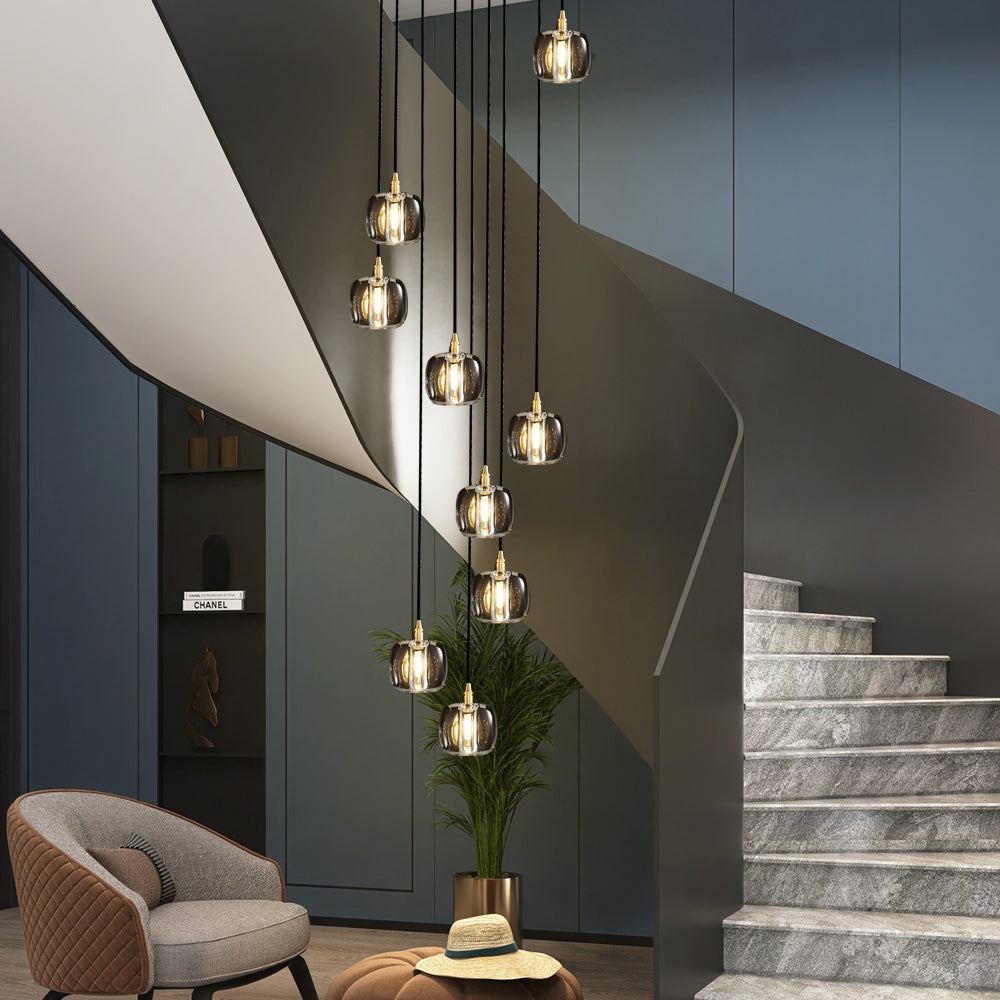 Modern Geometric K9 Crystal Cube Spiral Chandelier with Adjustable Copper Suspension