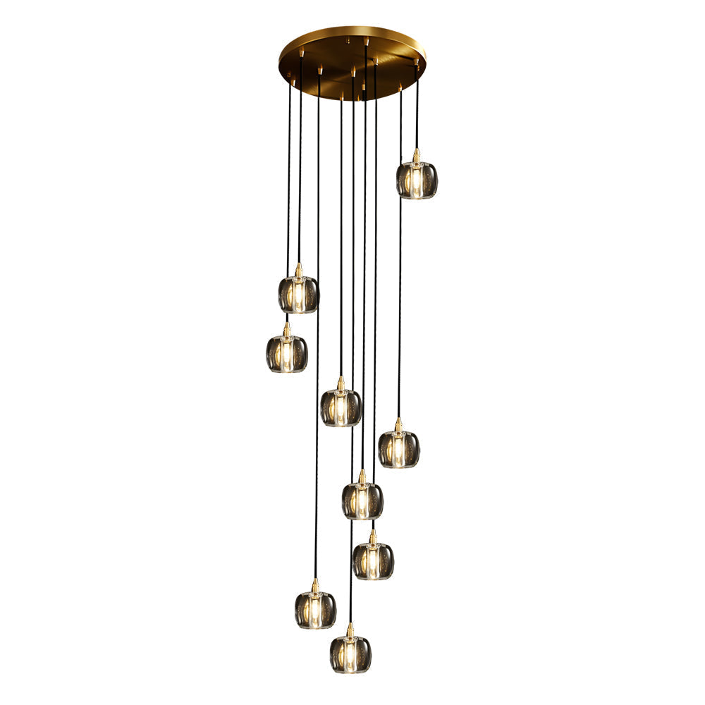 Modern Geometric K9 Crystal Cube Spiral Chandelier with Adjustable Copper Suspension