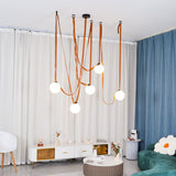 Modern Geometric Leather Belt Multi Head Glass Globe Pendant Light for Living Room