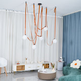 Modern Geometric Leather Belt Multi Head Glass Globe Pendant Light for Living Room