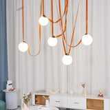 Modern Geometric Leather Belt Multi Head Glass Globe Pendant Light for Living Room