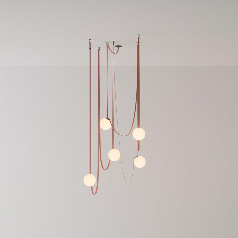 Modern Geometric Leather Belt Multi Head Glass Globe Pendant Light for Living Room