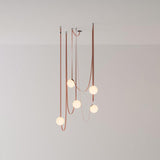 Modern Geometric Leather Belt Multi Head Glass Globe Pendant Light for Living Room