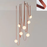 Modern Geometric Leather Belt Multi Head Glass Globe Pendant Light for Living Room