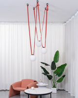 Modern Geometric Leather Belt Multi Head Glass Globe Pendant Light for Living Room