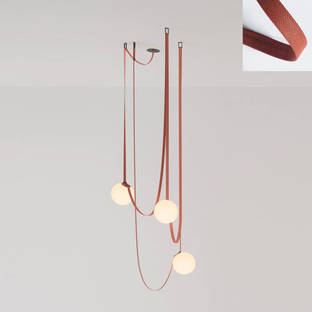 Modern Geometric Leather Belt Multi Head Glass Globe Pendant Light for Living Room