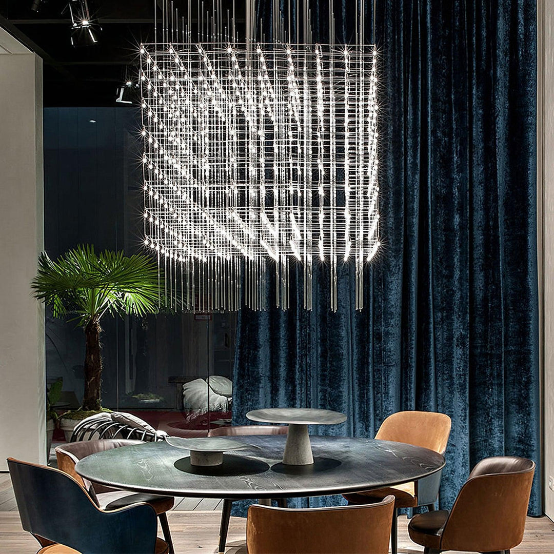 Modern Geometric LED Chandelier Cosmic Cube Chrome Pendant Ceiling Light