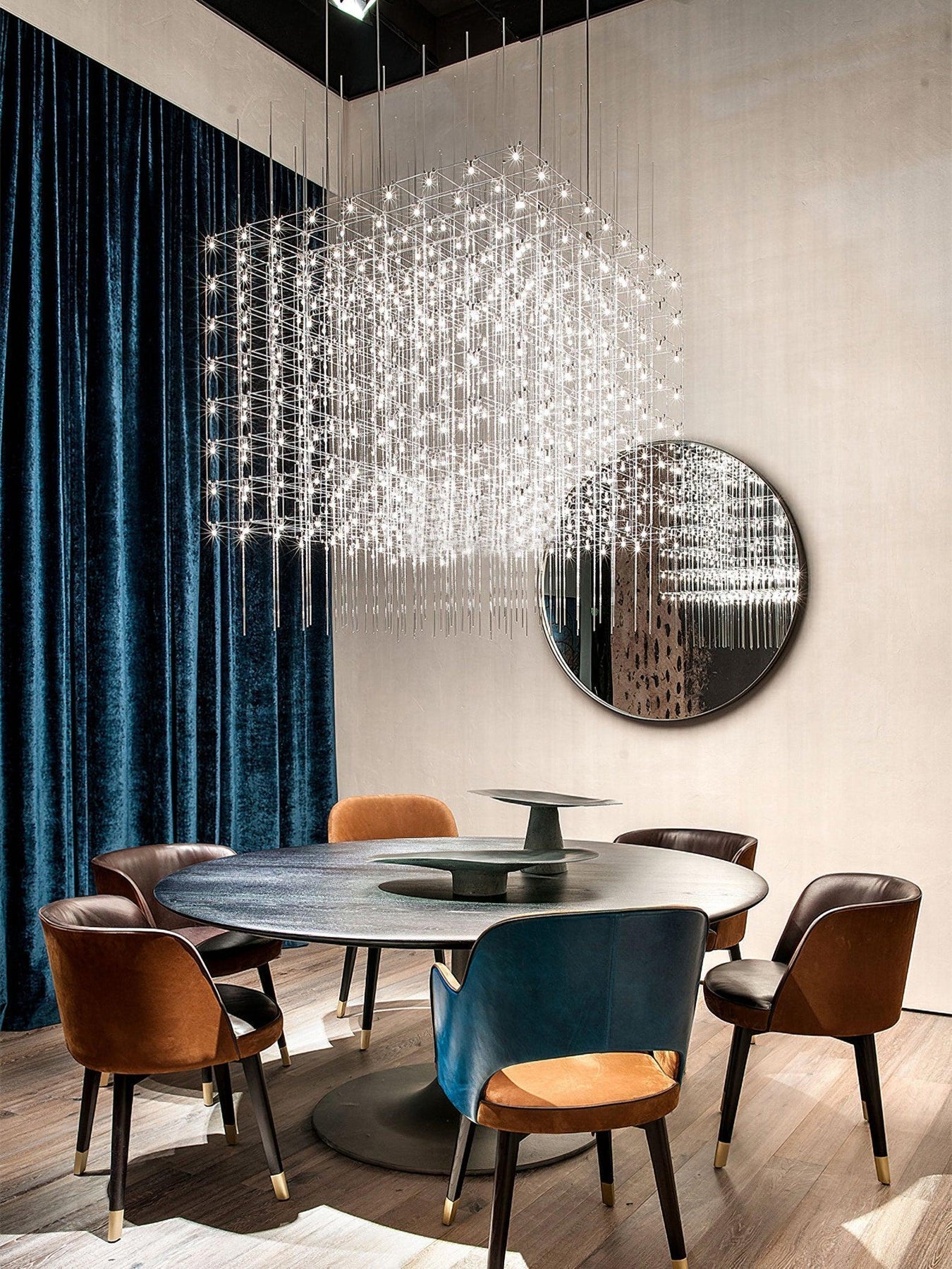 Modern Geometric LED Chandelier Cosmic Cube Chrome Pendant Ceiling Light
