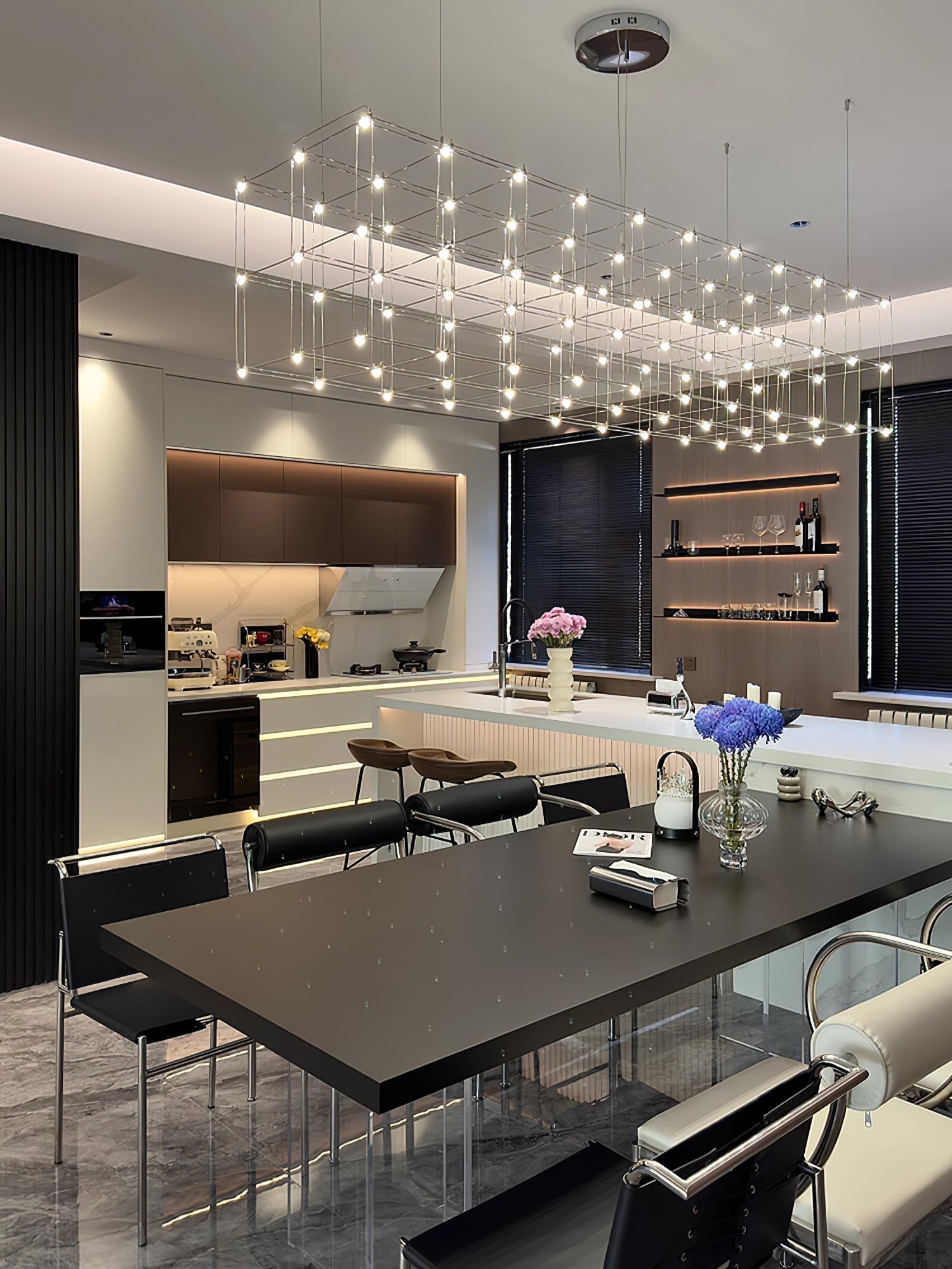 Modern Geometric LED Chandelier Cosmic Cube Chrome Pendant Ceiling Light