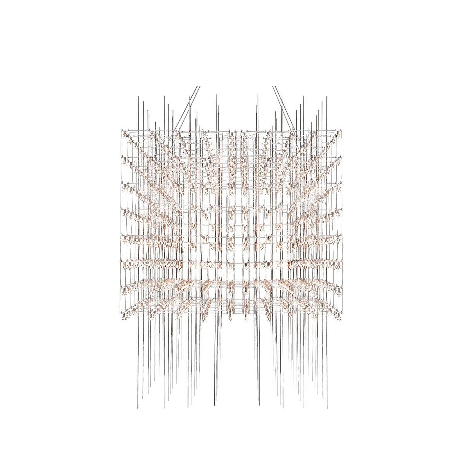 Modern Geometric LED Chandelier Cosmic Cube Chrome Pendant Ceiling Light