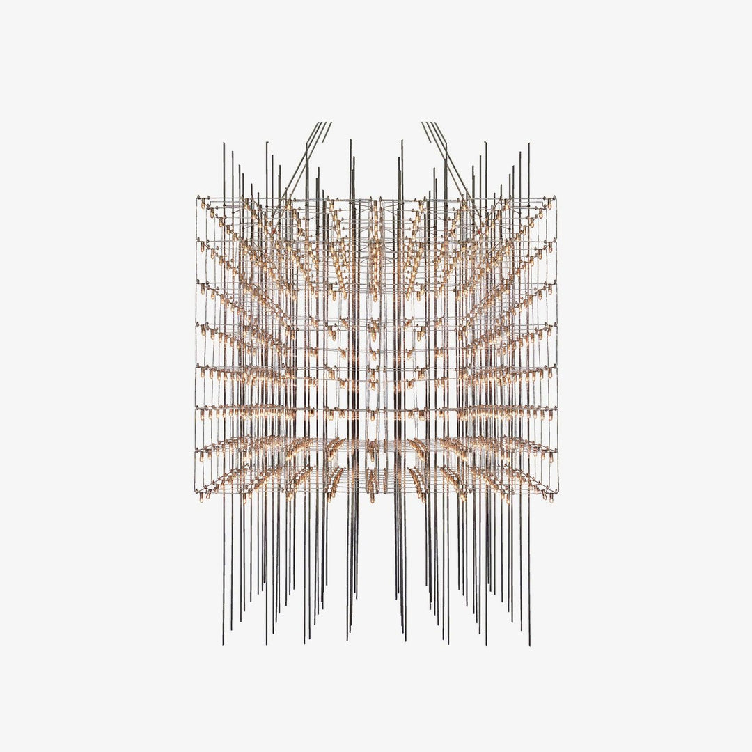 Modern Geometric LED Chandelier Cosmic Cube Chrome Pendant Ceiling Light