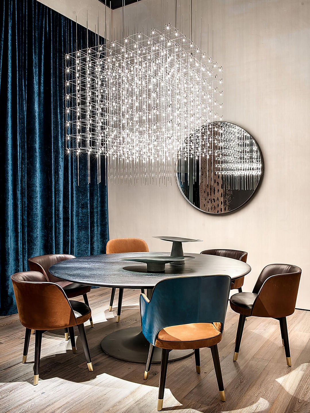 Modern Geometric LED Chandelier Cosmic Cube Chrome Pendant Ceiling Light