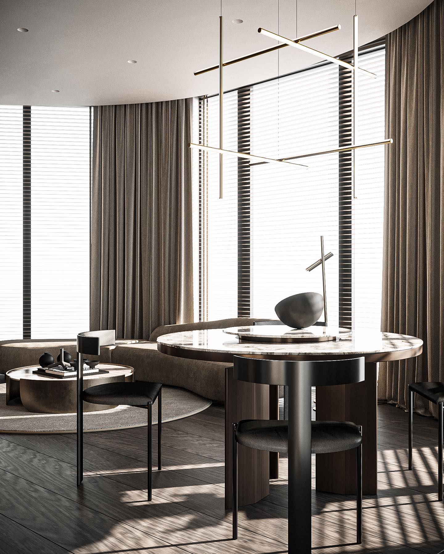 Modern Geometric LED Grid Pendant Light Contemporary Gold and Black Chandelier for Living Room