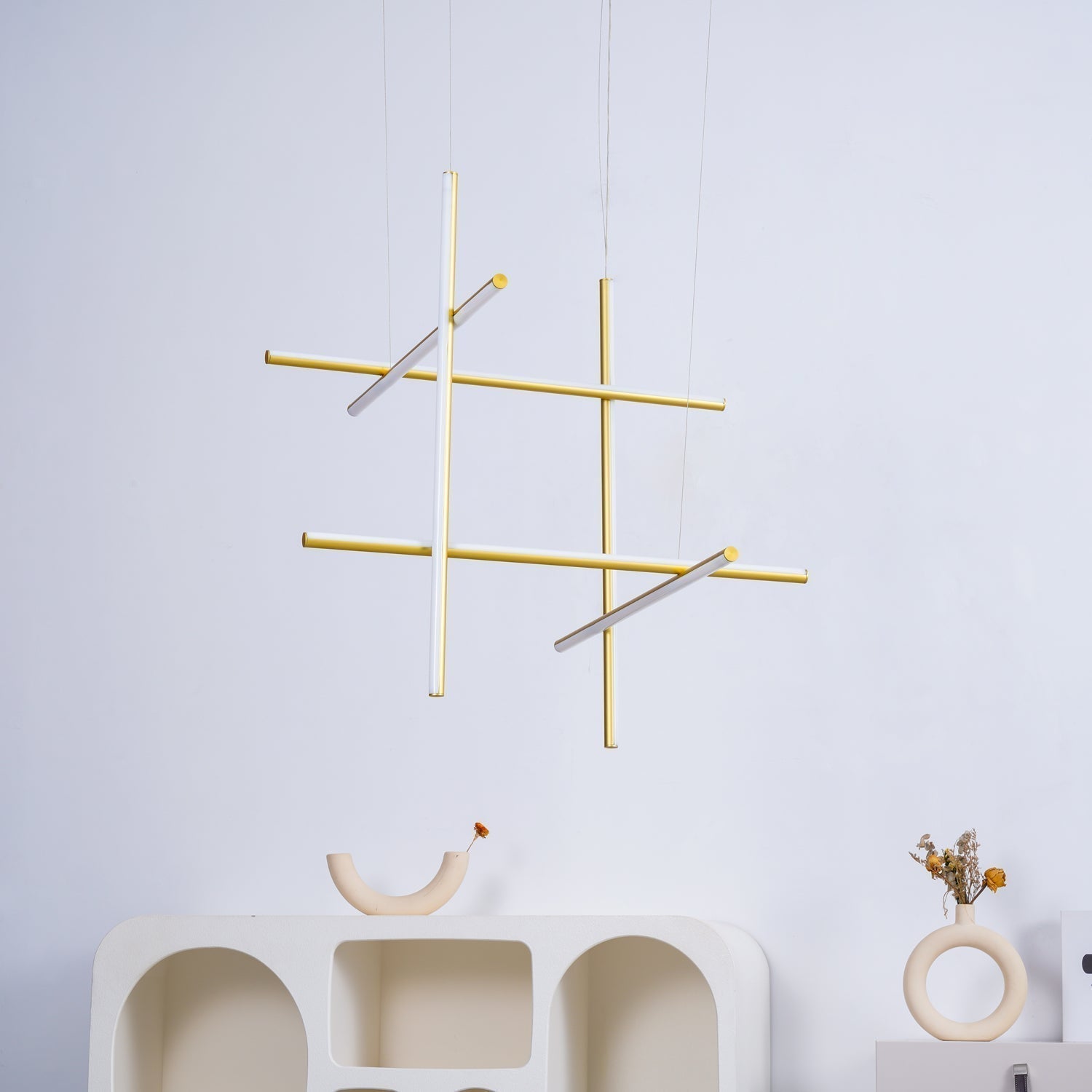Modern Geometric LED Grid Pendant Light Contemporary Gold and Black Chandelier for Living Room