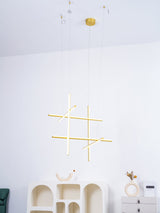 Modern Geometric LED Grid Pendant Light Contemporary Gold and Black Chandelier for Living Room