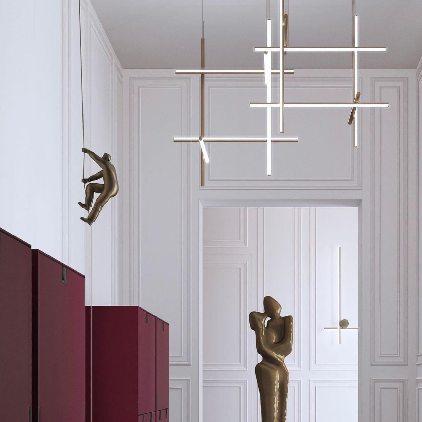 Modern Geometric LED Grid Pendant Light Contemporary Gold and Black Chandelier for Living Room