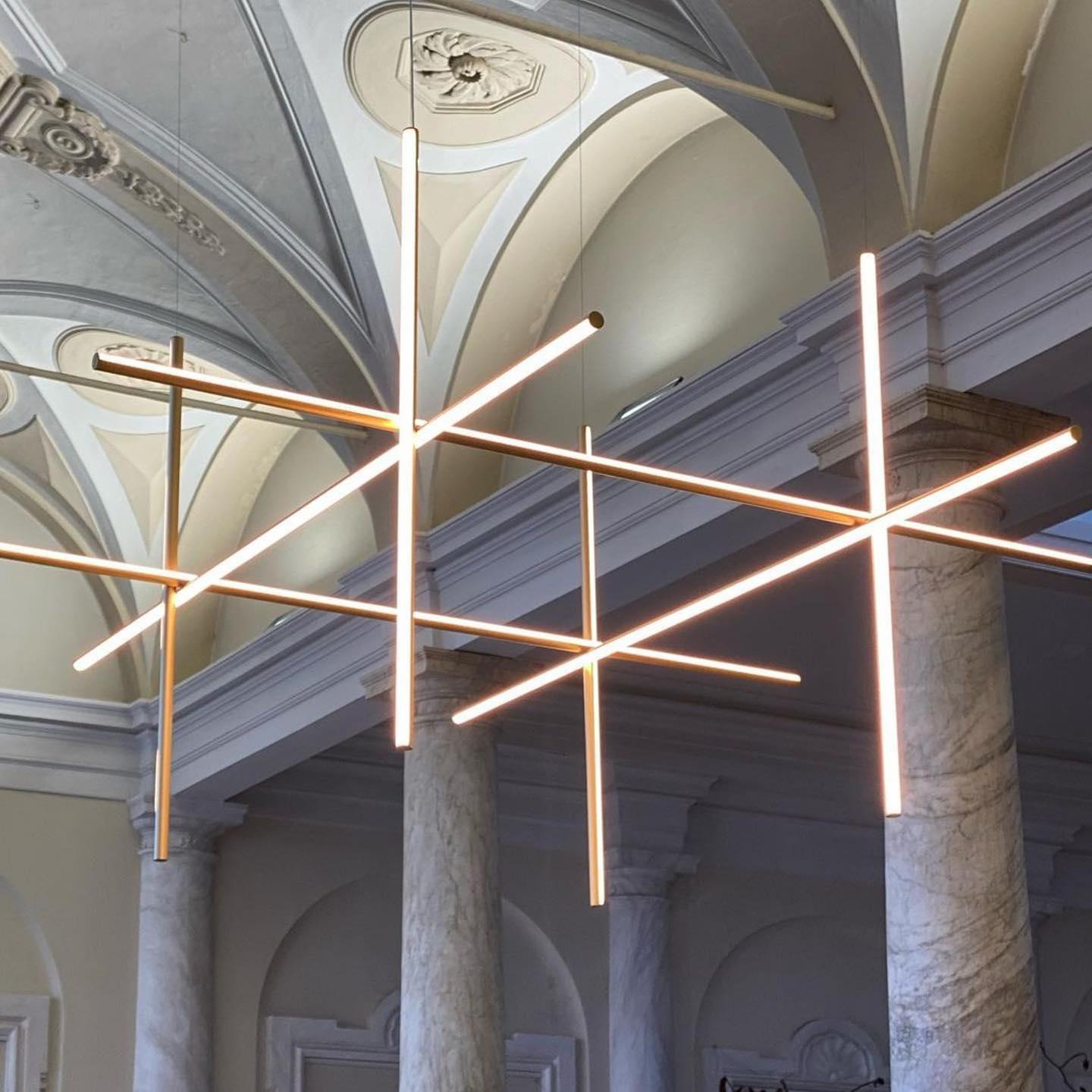 Modern Geometric LED Grid Pendant Light Contemporary Gold and Black Chandelier for Living Room