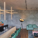 Modern Geometric LED Grid Pendant Light Contemporary Gold and Black Chandelier for Living Room
