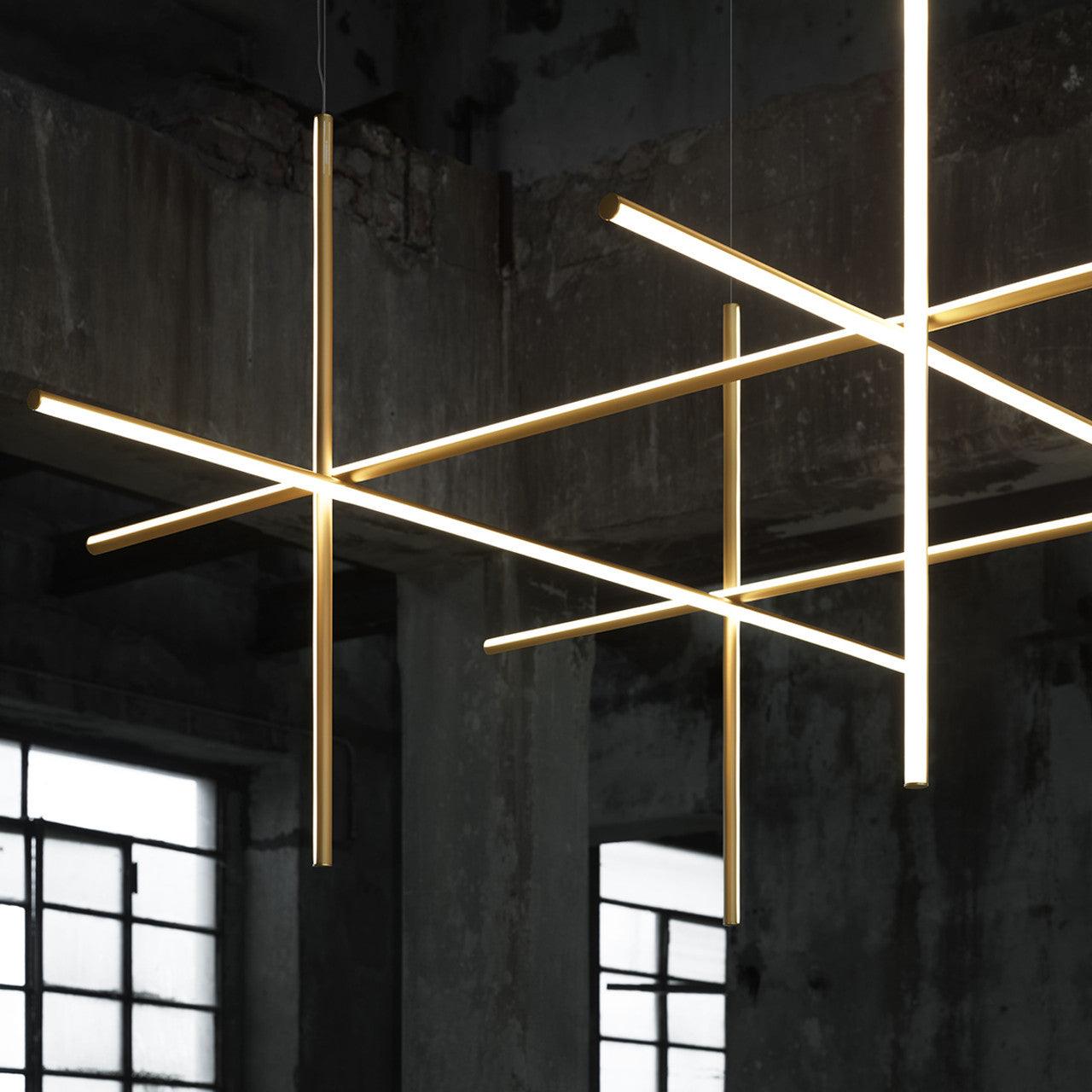 Modern Geometric LED Grid Pendant Light Contemporary Gold and Black Chandelier for Living Room