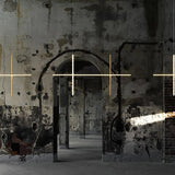 Modern Geometric LED Grid Pendant Light Contemporary Gold and Black Chandelier for Living Room