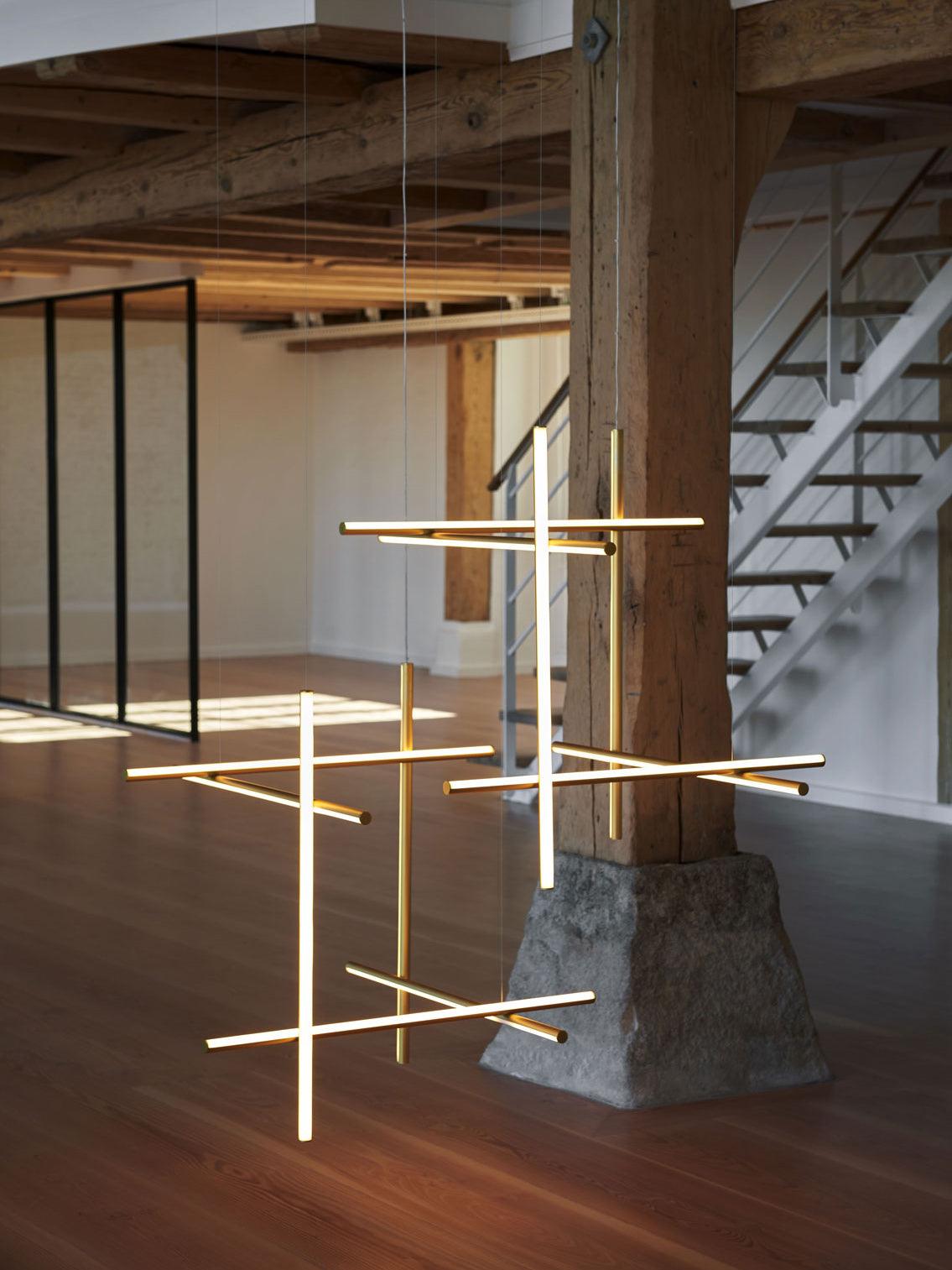 Modern Geometric LED Grid Pendant Light Contemporary Gold and Black Chandelier for Living Room