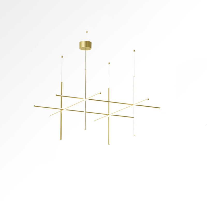 Modern Geometric LED Grid Pendant Light Contemporary Gold and Black Chandelier for Living Room