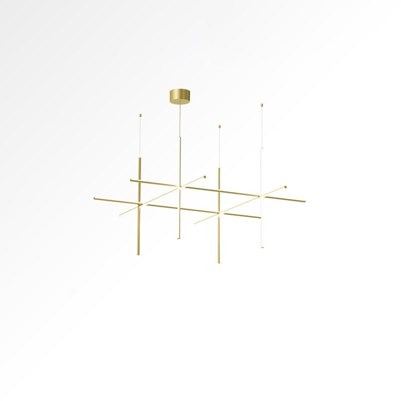Modern Geometric LED Grid Pendant Light Contemporary Gold and Black Chandelier for Living Room