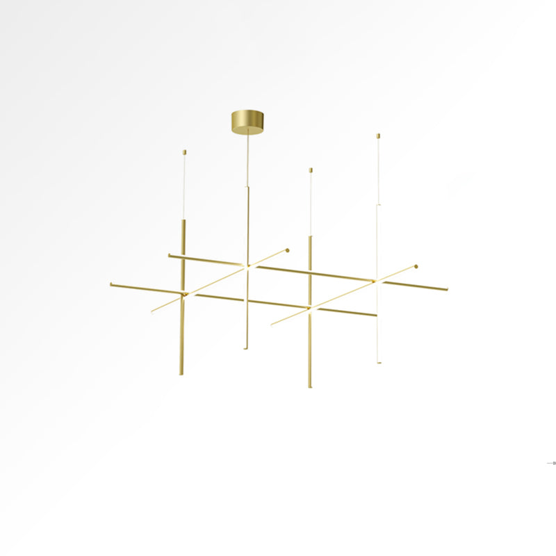 Modern Geometric LED Grid Pendant Light Contemporary Gold and Black Chandelier for Living Room