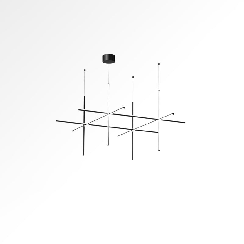 Modern Geometric LED Grid Pendant Light Contemporary Gold and Black Chandelier for Living Room