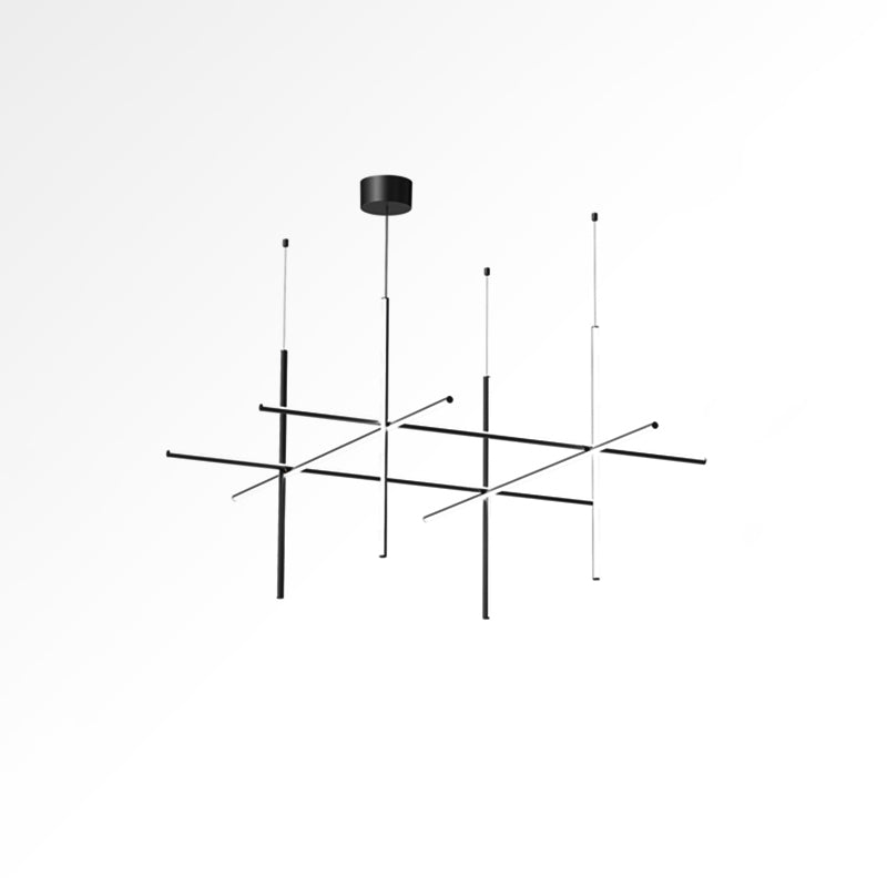 Modern Geometric LED Grid Pendant Light Contemporary Gold and Black Chandelier for Living Room