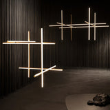 Modern Geometric LED Grid Pendant Light Contemporary Gold and Black Chandelier for Living Room
