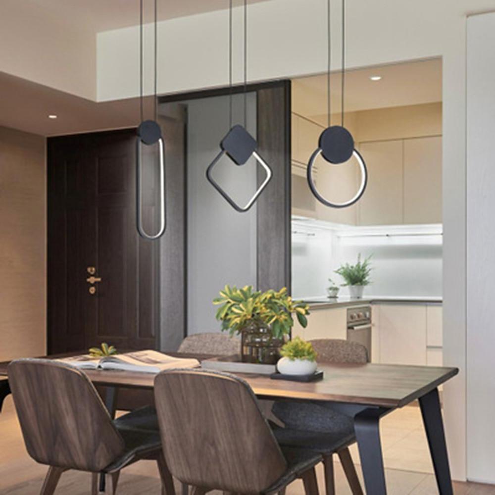 Modern Geometric LED Pendant Light Dimmable Black Hanging Lamp for Kitchen Island and Dining Room