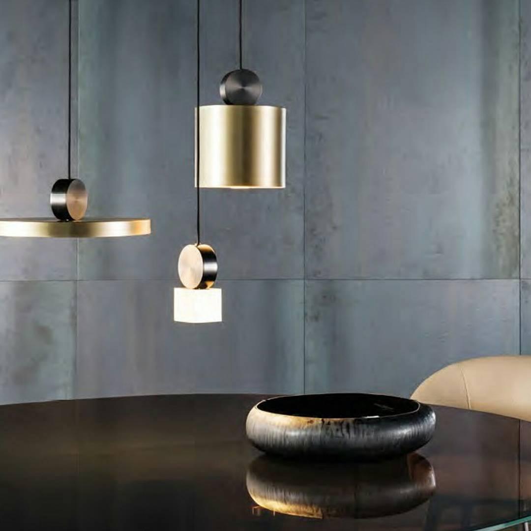 Modern Geometric LED Pendant Light Minimalist Brass and Black Hanging Fixture