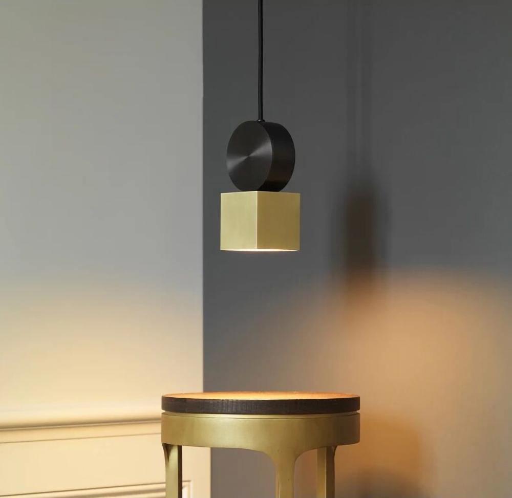 Modern Geometric LED Pendant Light Minimalist Brass and Black Hanging Fixture