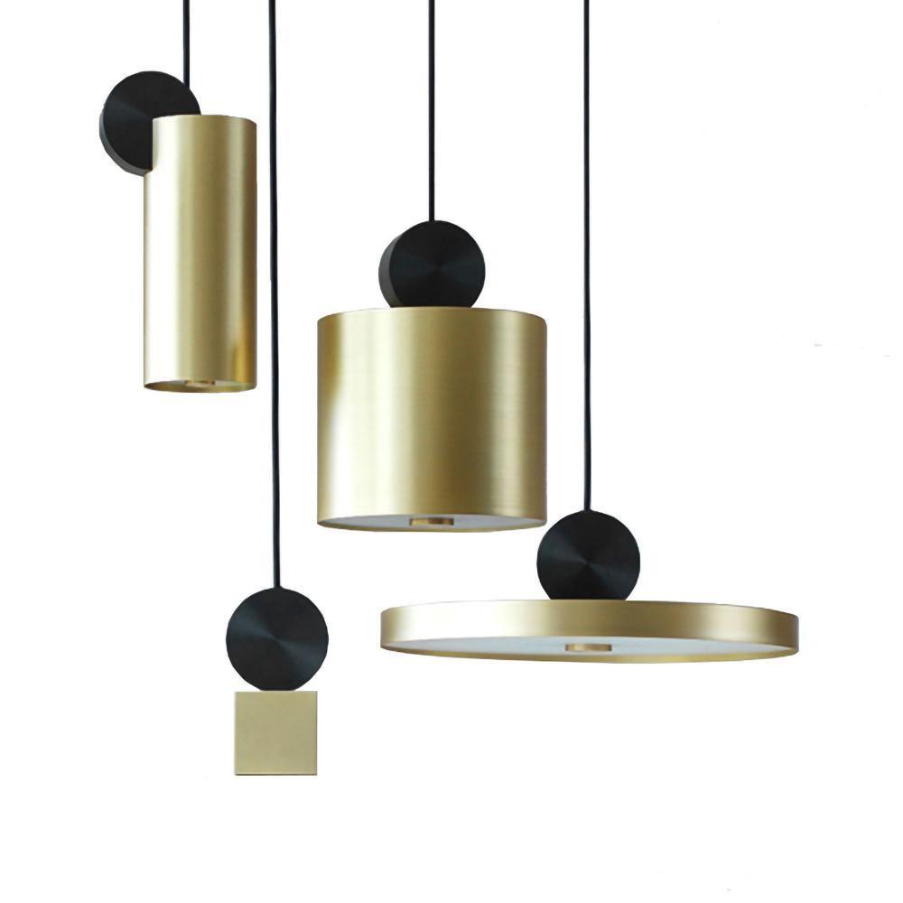 Modern Geometric LED Pendant Light Minimalist Brass and Black Hanging Fixture