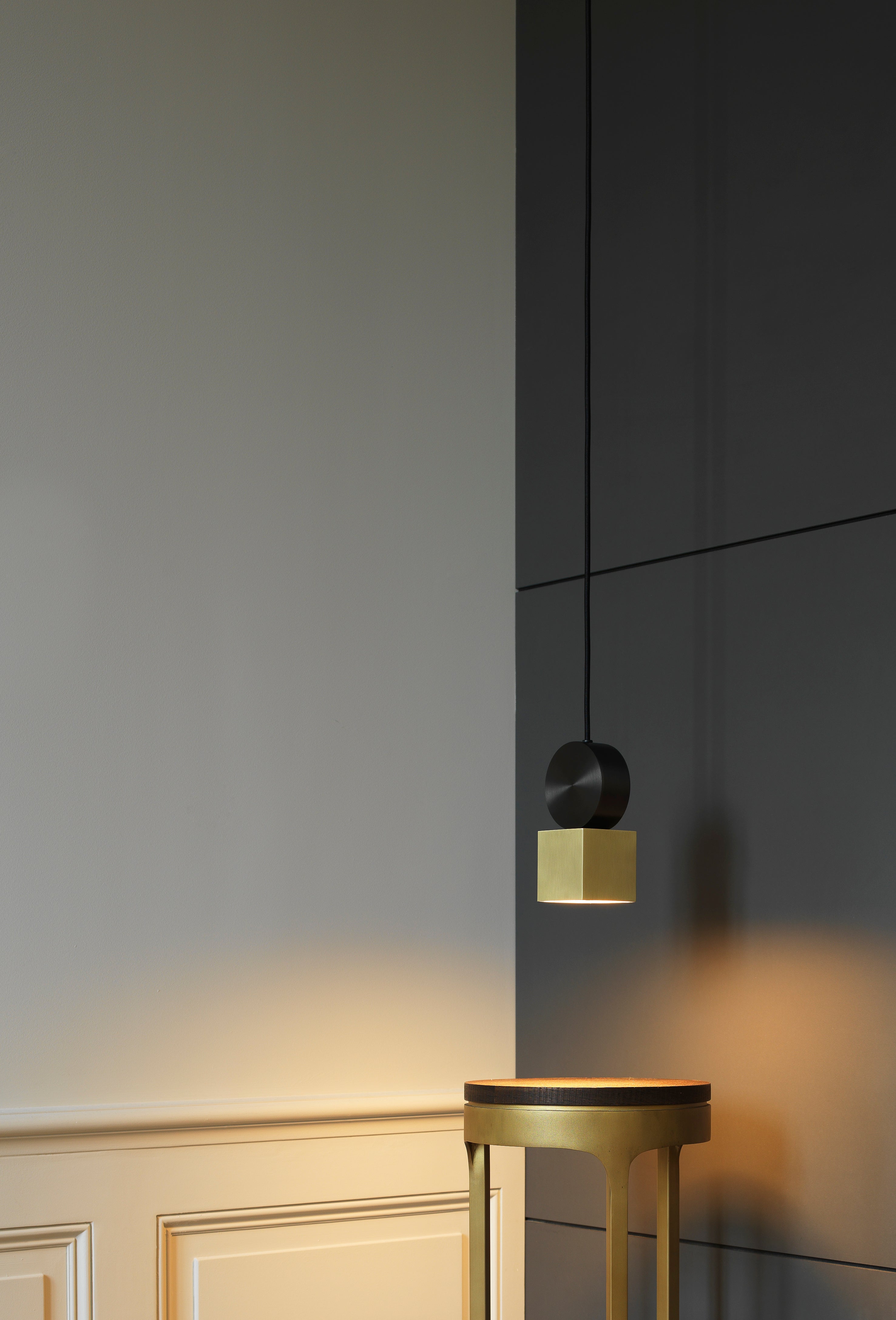 Modern Geometric LED Pendant Light Minimalist Brass and Black Hanging Fixture