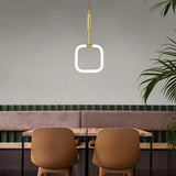 Modern Geometric LED Pendant Light with Brass Finish and Rounded Square Acrylic Shade