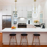 Modern Geometric LED Pendant Light with Brass Finish and Rounded Square Acrylic Shade