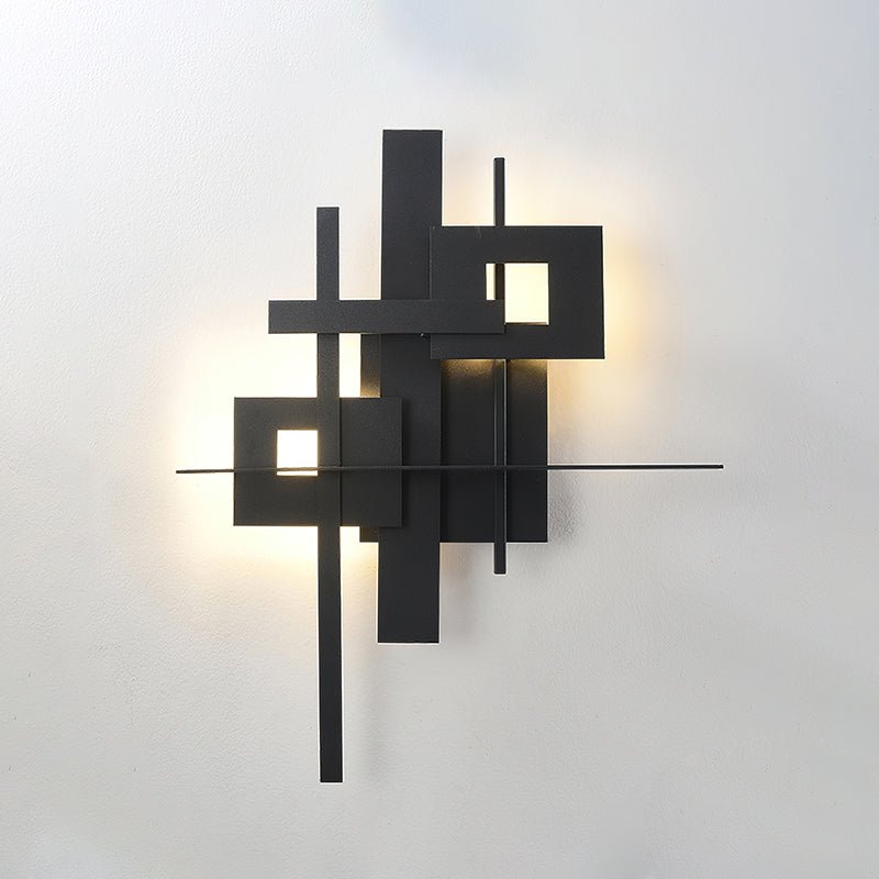 Modern Geometric LED Planar Wall Lamp Abstract Design Matte Black Sconce