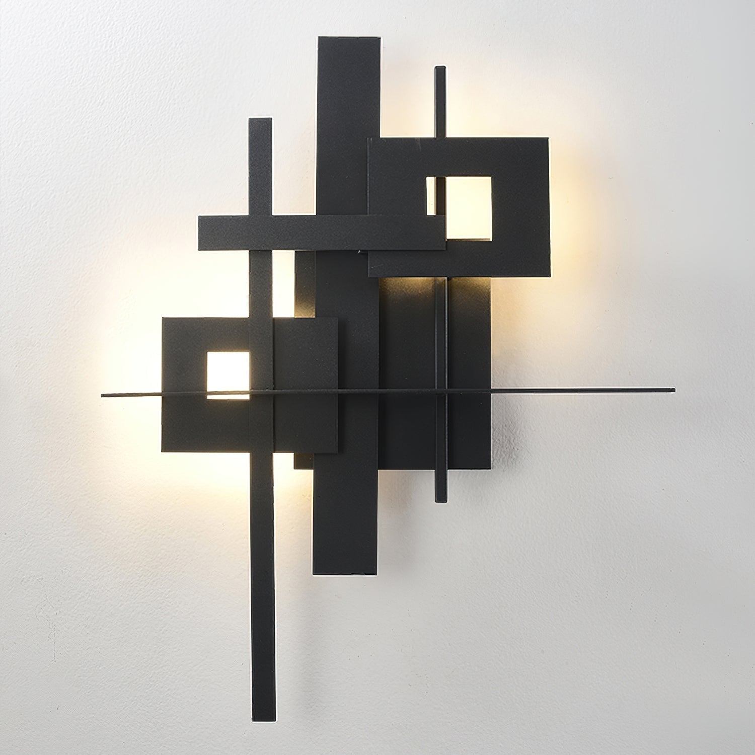 Modern Geometric LED Planar Wall Lamp Abstract Design Matte Black Sconce