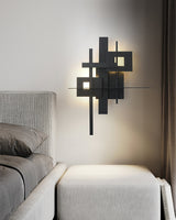 Modern Geometric LED Planar Wall Lamp Abstract Design Matte Black Sconce