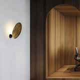 Modern Geometric LED Wall Sconce Minimalist Disk Design Set of Two Gold and Black Indoor Light Fixture