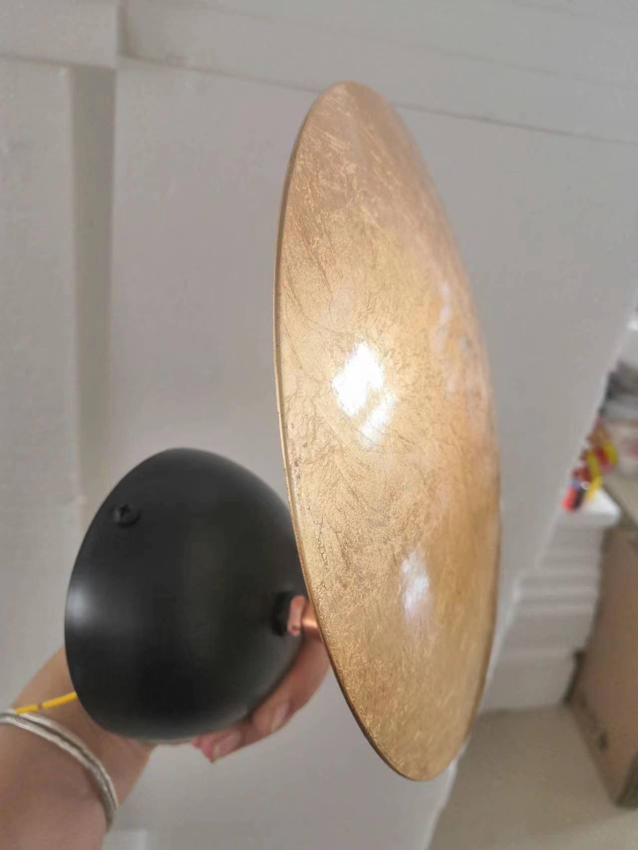 Modern Geometric LED Wall Sconce Minimalist Disk Design Set of Two Gold and Black Indoor Light Fixture