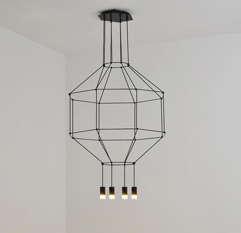 Modern Geometric LED Wire Pendant Lamp Contemporary Black Chandelier Lighting