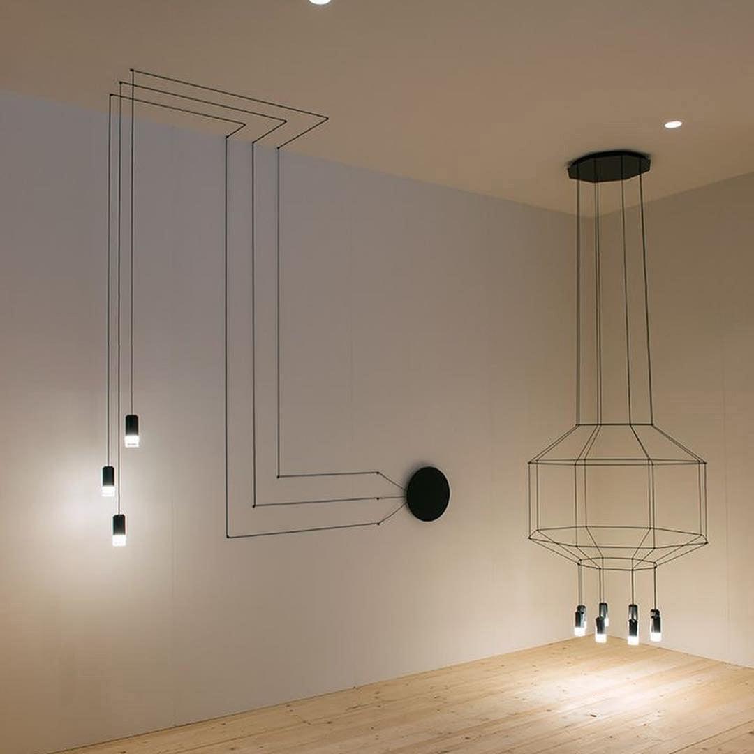 Modern Geometric LED Wire Pendant Lamp Contemporary Black Chandelier Lighting